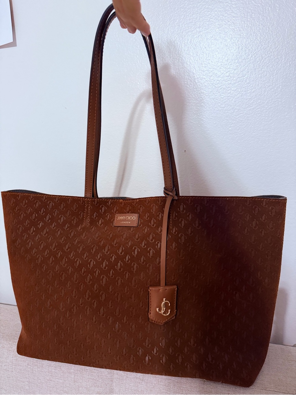 Jimmy Choo Brown Suede Monogram Tote